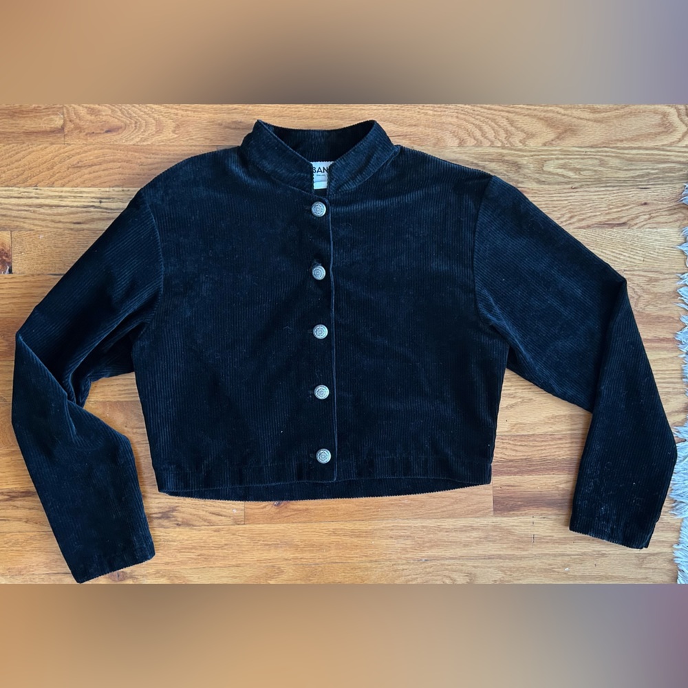 Vintage Banjo Dallas Womens Large Black Long Sleeve Crop Western Jacket Corduroy